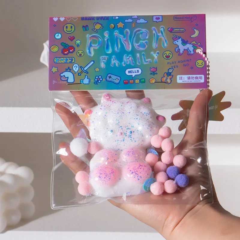 Cute Cat Paw Fur Stress Relief Squishy Toys for Kids Soft Abreact Relief Relax Sticky Decompressing Pinching Pig Children Gifts H260402