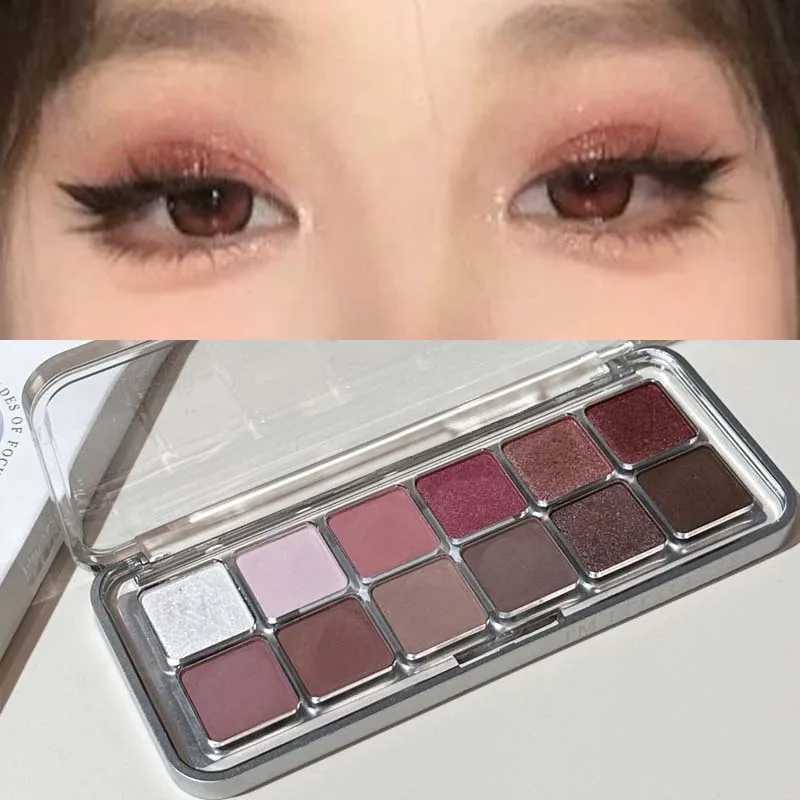Eye Contour Makeup 12color Eyeshadow Palette Soft Matte Grey Pink Eyeshadow High Pigment Wine Red Brown Eye Shadow for Daily Use H260402