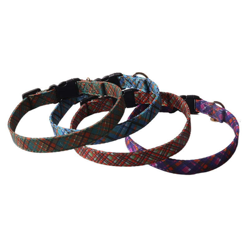 Pet Collar Dark Quilted Plaid Print British Style With Metal Pendant Plastic Buckle Adjustable Collar For Dogs