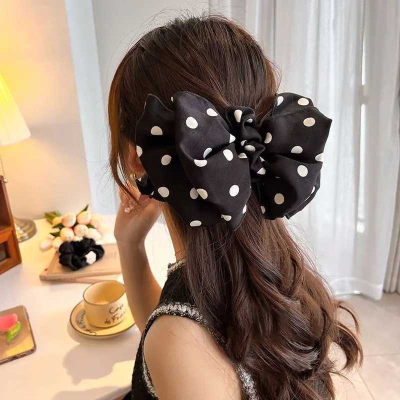 1pc Wave Point Big Bow Clip Headpiece Hairclip Female Summer Rear Head Spring Clip Forest Style Fairy Beauty H260402
