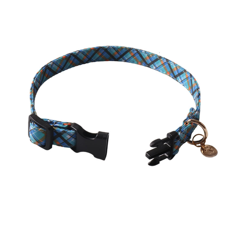 Pet Collar Dark Quilted Plaid Print British Style With Metal Pendant Plastic Buckle Adjustable Collar For Dogs