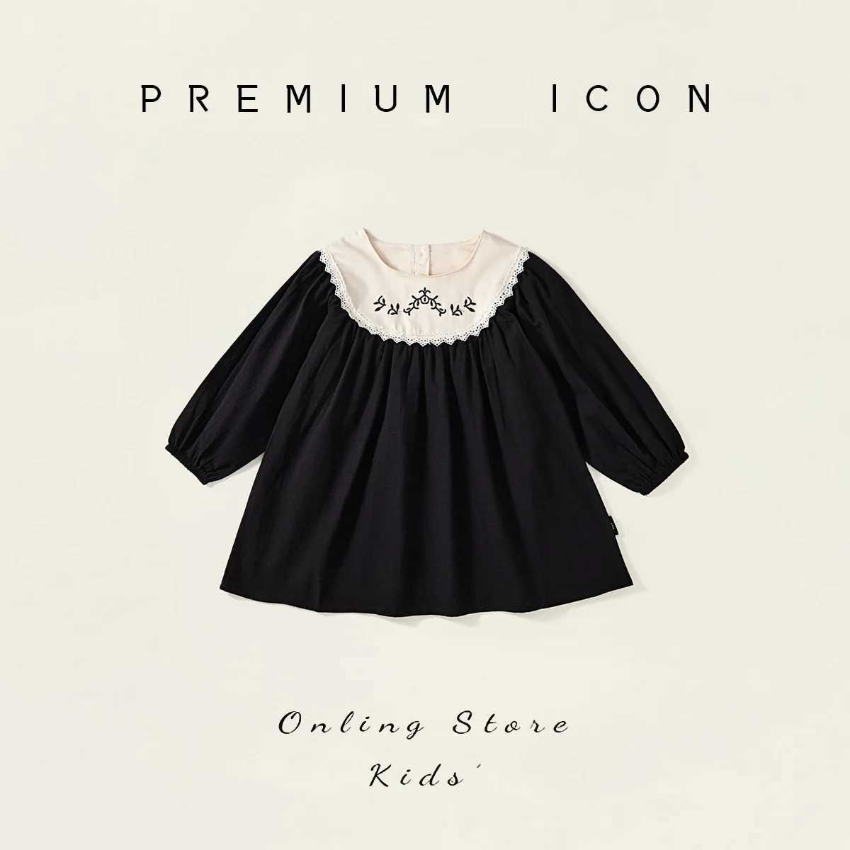 Toddler Girls Retro Dress Spring Autumn Cotton Lace Spliced Children Girls Vestidos Loose Long Sleeve Jacquared Babys Girl Dress H260402