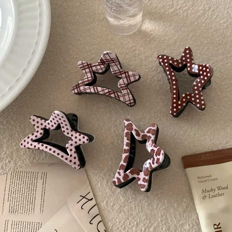 NEW Keluli Pink Coffee Series Star Acrylic Hair Claw Sweet Polka Dot Claw Clip Crab Hair Clip for Women Girls Hair Accessories H260402