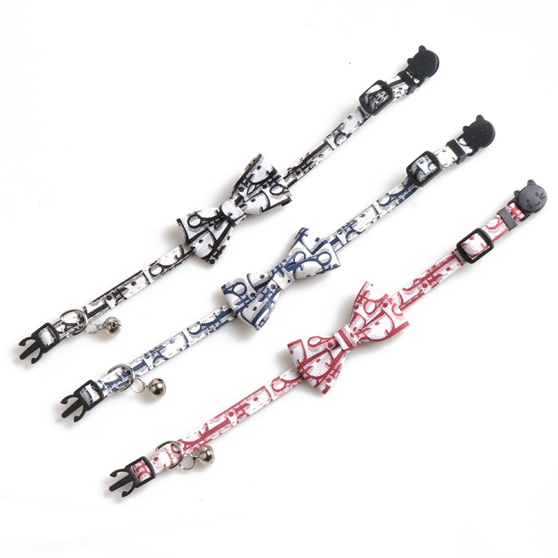 Pet Collar New Pu Leather Detachable Bowknot Alphabet Print With Bell Comfortable Collar For Large Cats Kittens