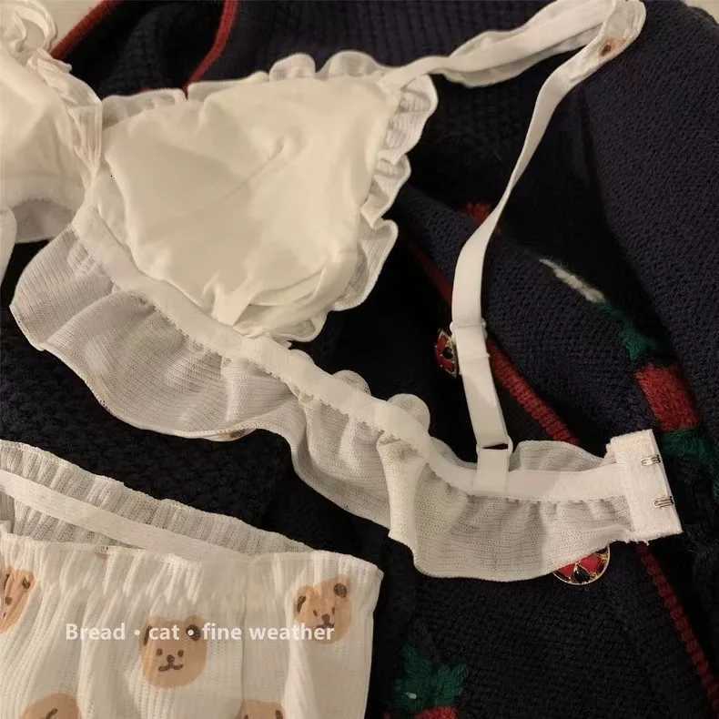 Japanese cute bear cartoon underwear small chest pull up on top of pure wind girl sweet bow bra Z260402