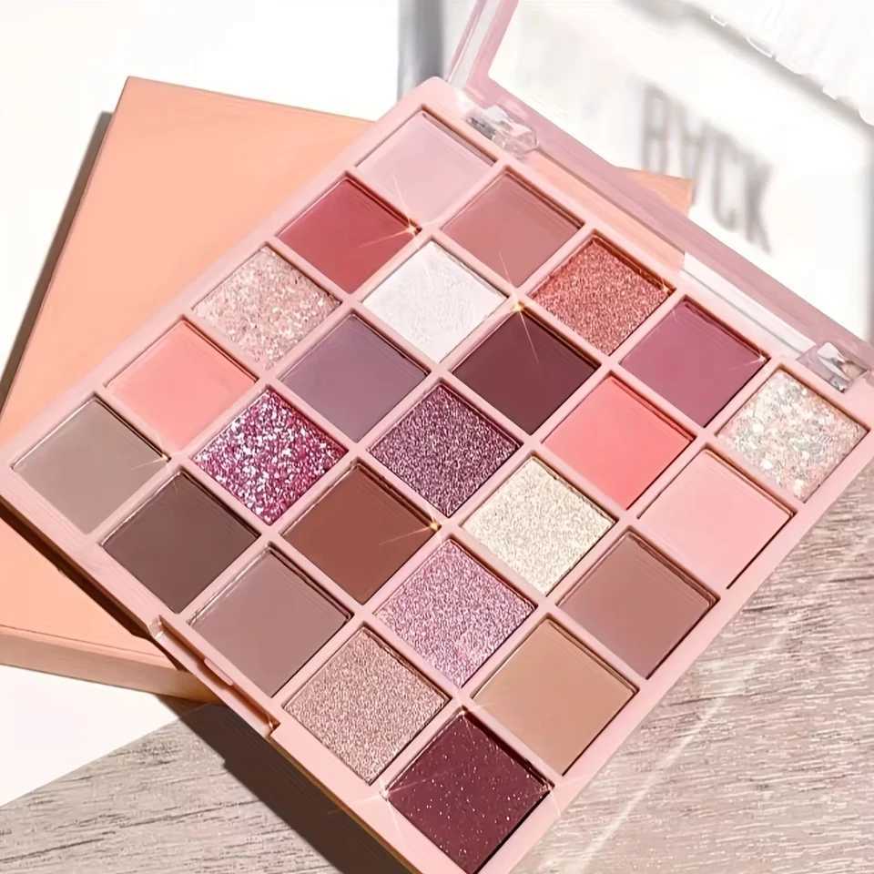25-Color Eyeshadow Palette - Neutral Brown and Rose Nude Shades Matte Glitter and Pearlescent Finishes Suitable for Everyday Smoky Eye and Party Looks