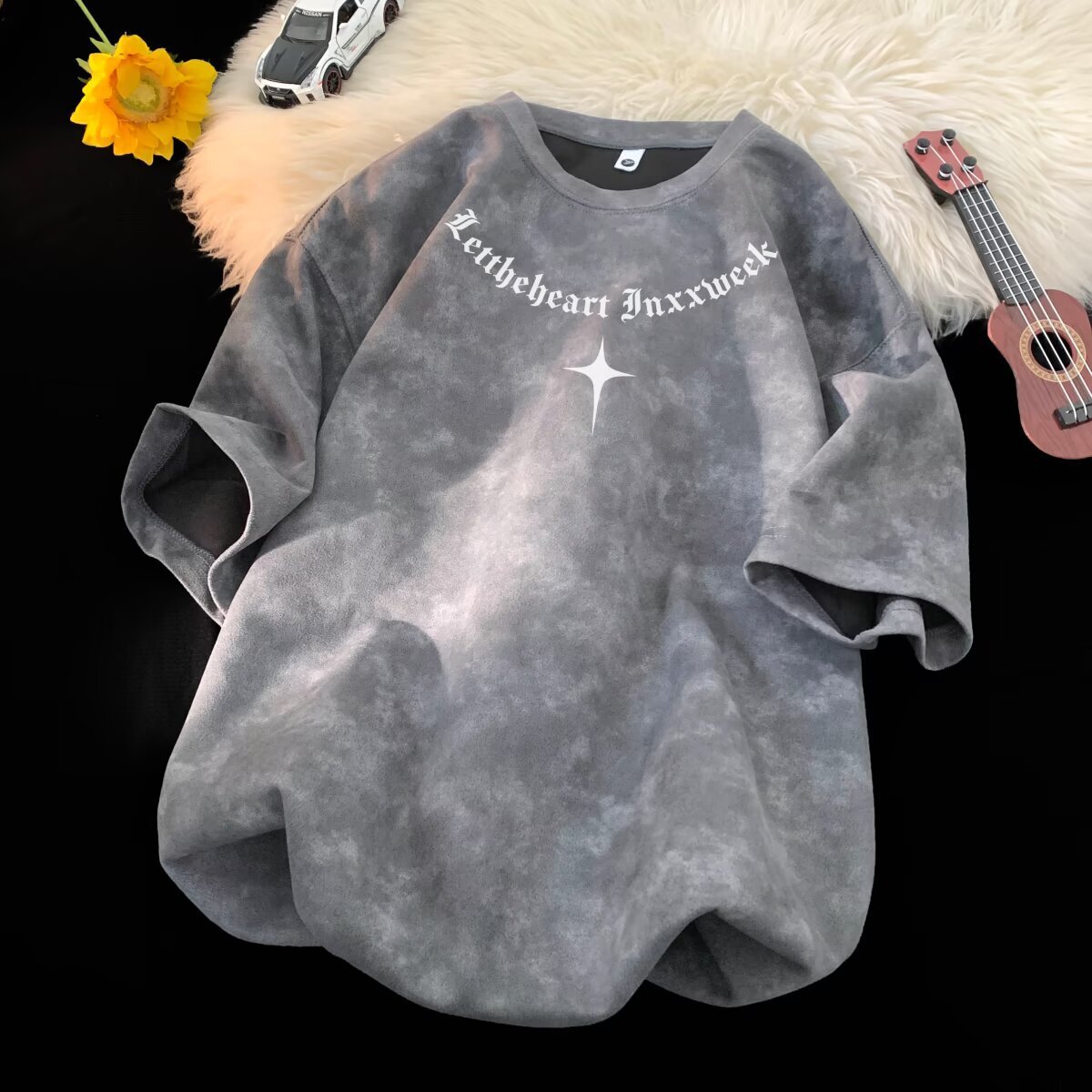 Mens Tie Dye Short Sleeve T Shirt With Gothic Letter Print And Star Pattern Casual Loose Fit Streetwear For Men And Women