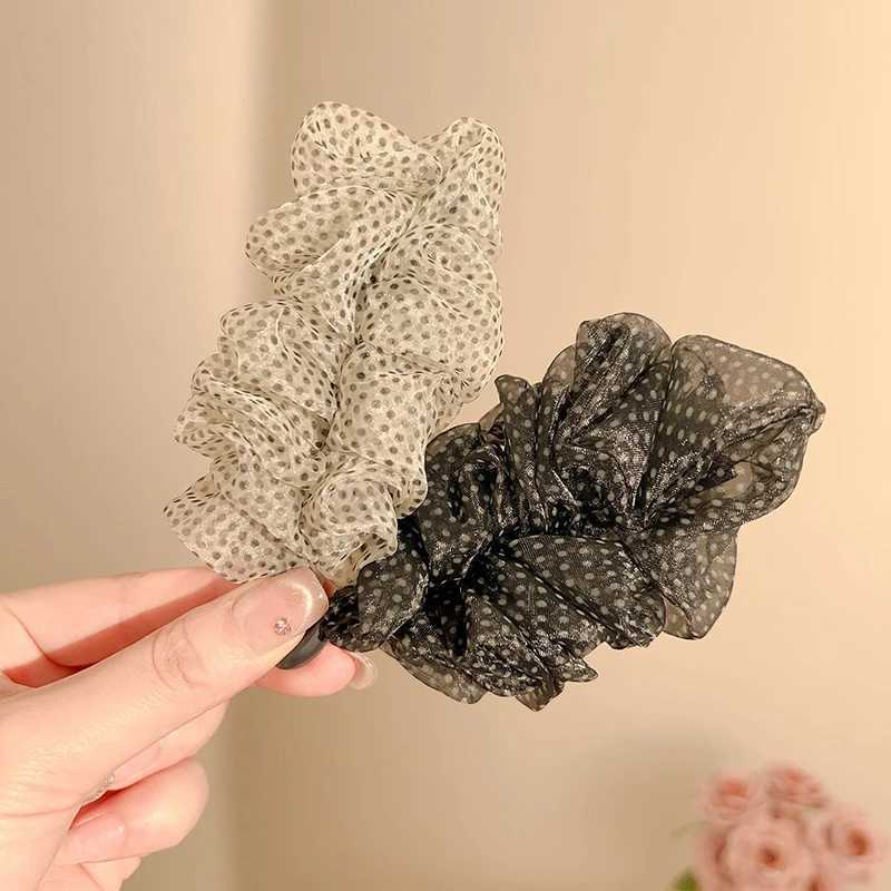 Korean-Style Polka Dot Colour-Block Pleated Printed Mesh Hair Clip For Women Fashionable Banana Clip Hair Accessory H260402