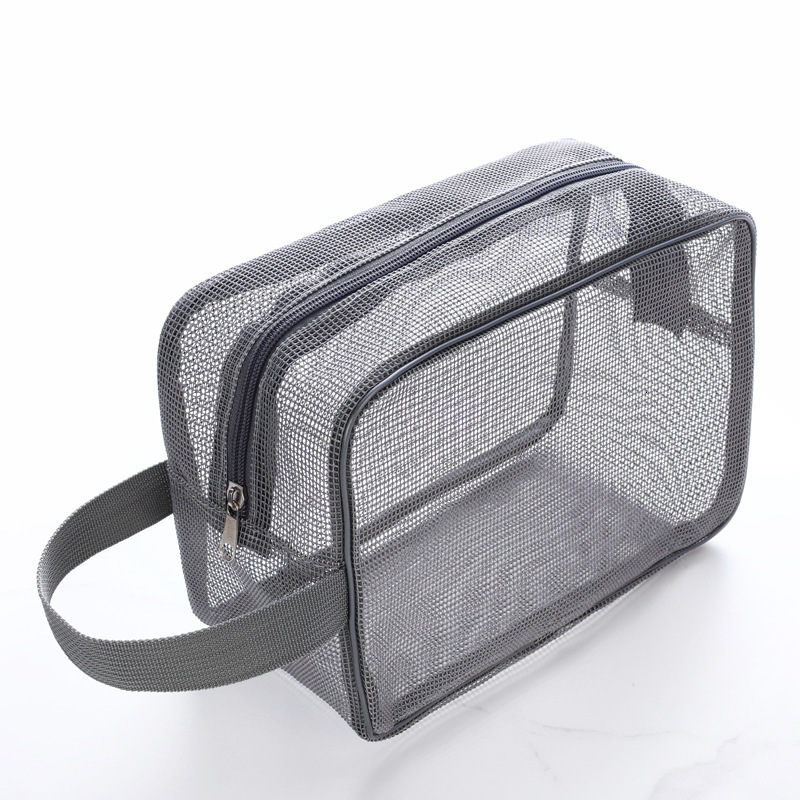 Mesh Mens Toiletry Bag Portable Handheld Bath Storage Makeup Bag Black Leakproof Fitness Shower Pouch Bath Bag250222