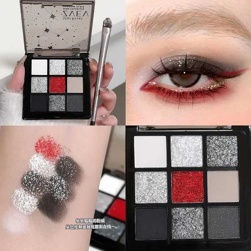 9 Colors Smoky Black Red Eye Shadow Palette Sweet Cool Eyeshadow Long Lasting Shimmer Eyes Makeup Dark Pressed Glitter Eyeshadow H260402