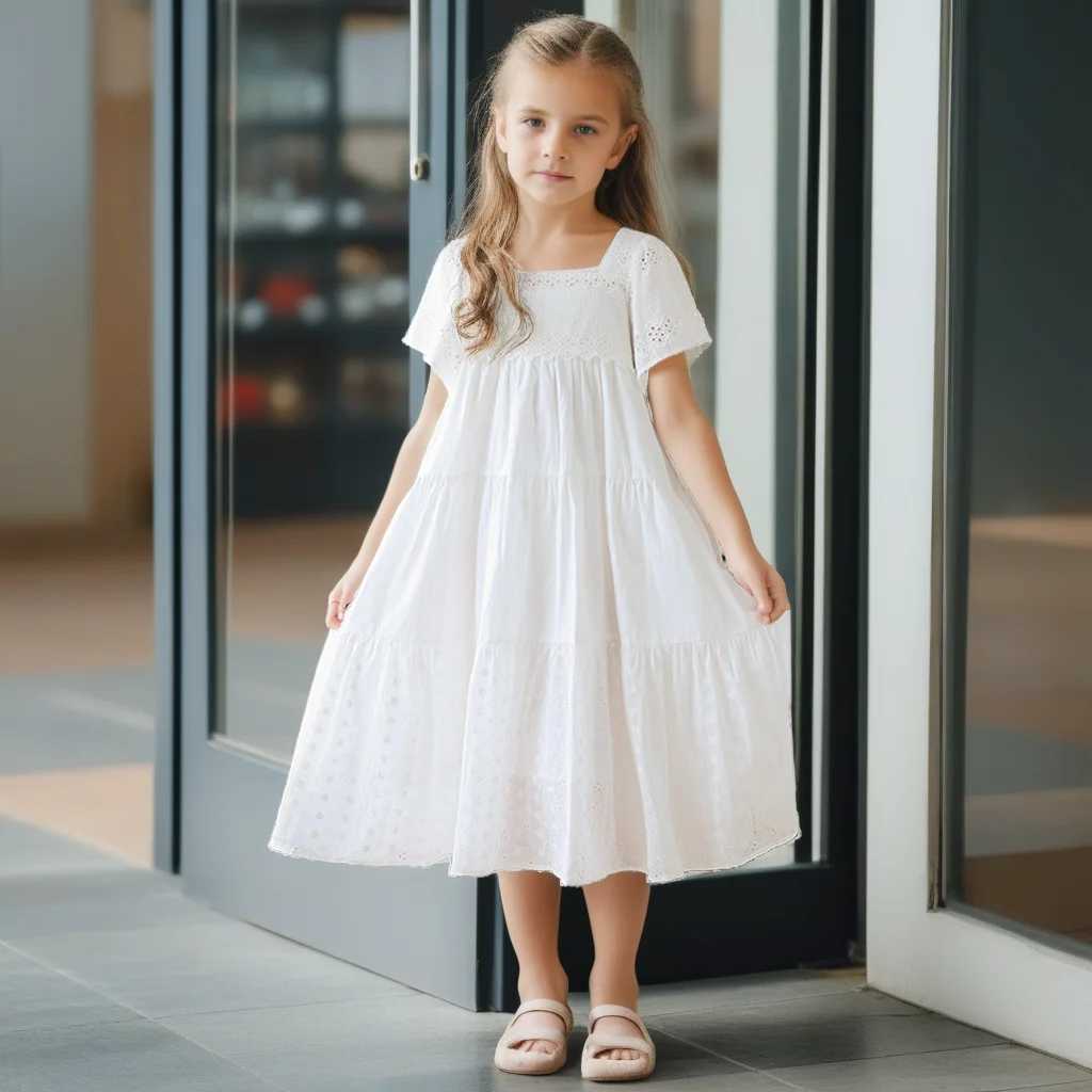 2026 Summer Girls White Lace Dress Cotton Square Collar Flare Sleeve Princess Dresses for Kids 12 13 14 Years Children Clothes H260402