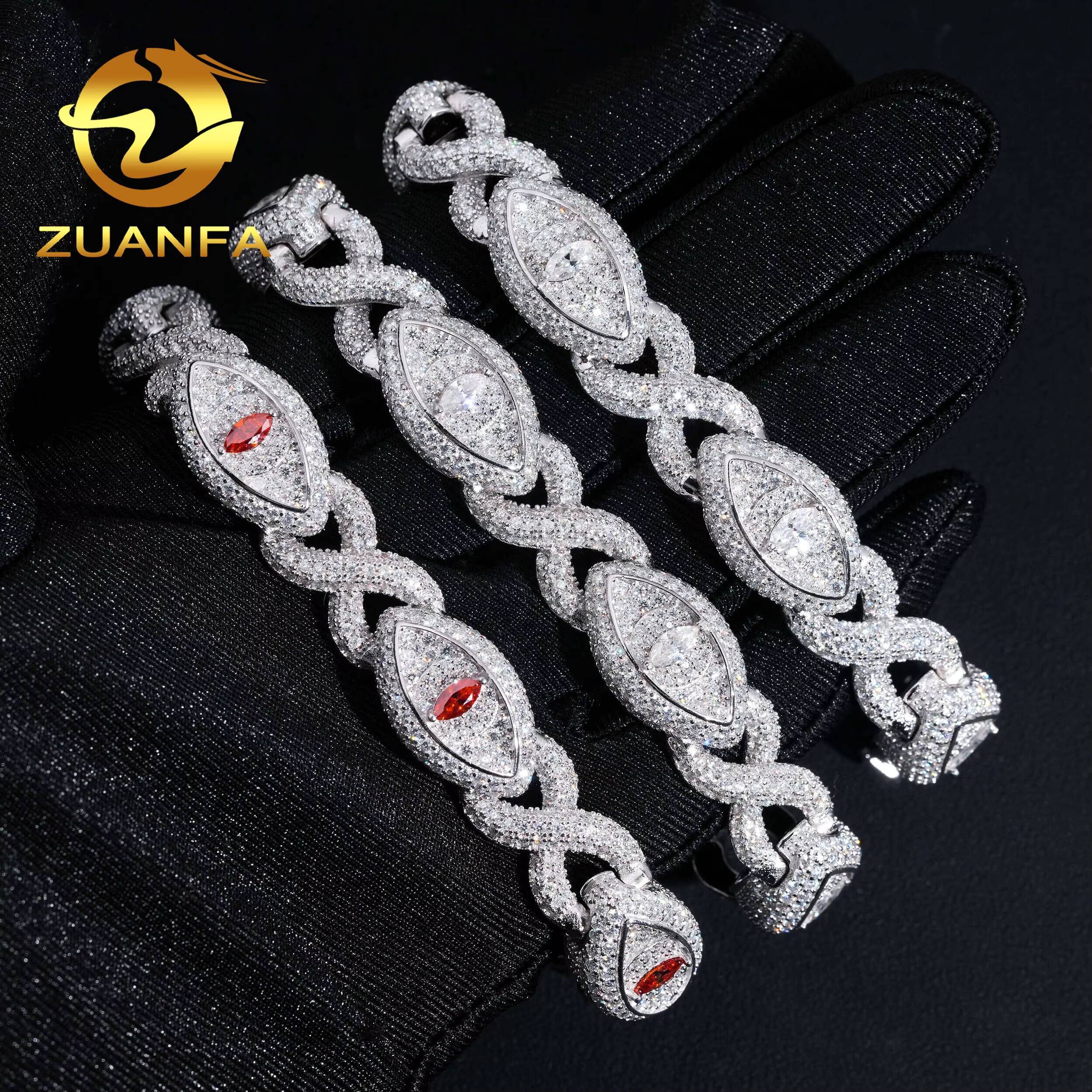 Hip Hop Fine Jewelry Iced Out Moissanite Diamond Mens 13mm Silver Cuban Link Infinity Bracelet