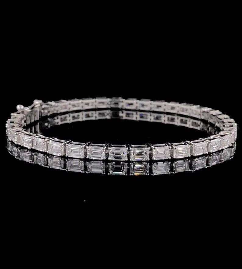 Baguette Cut Tennis Bracelet Silver Moissanite Diamond Iced Out Hip Hop Bracelet Mens Womens Unisex Luxury Jewelry Gift