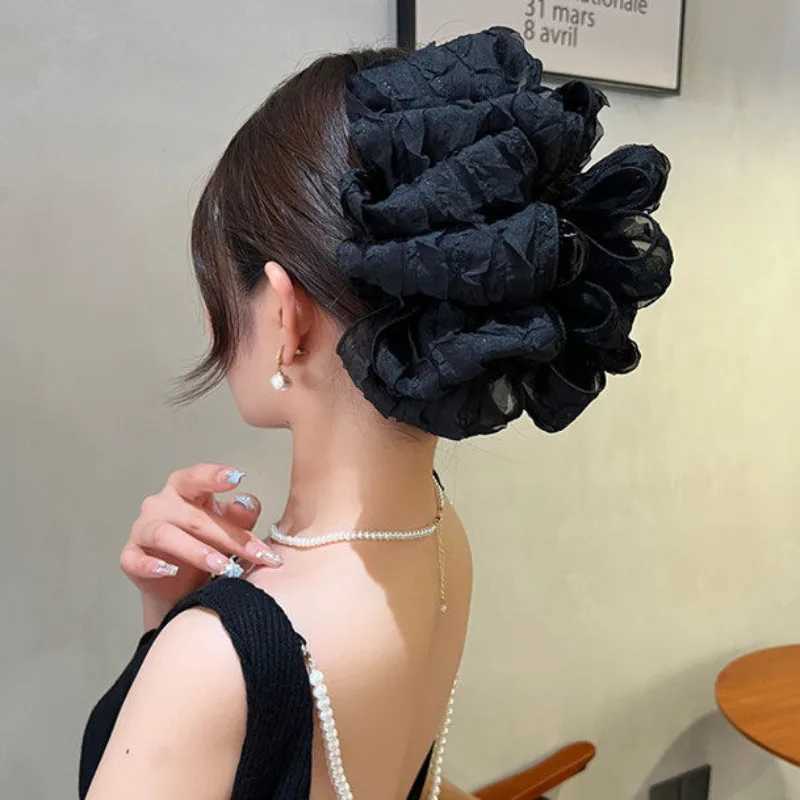 New Large Chiffon Bow Hair Claw Clip Elegant Large Size Fabric Ribbon Flower Hair Clip Jaw Clamps Accessories For Women Hairpins H260402