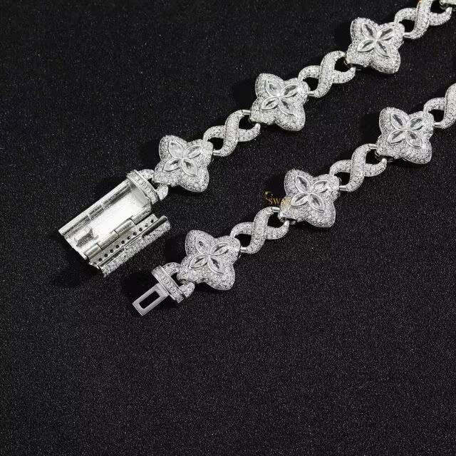 Luxury Clover Bracelet for Women 925 Sterling Silver Moissanite Diamonds Iced Four-Leaf Flower Link Chain White Gold Parties