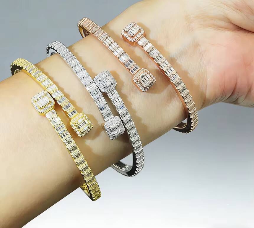 European American New Gold Plated Moissanite Bracelet 4mm 925 Silver Hip Hop Mens Womens Jewelry Accessories Stock