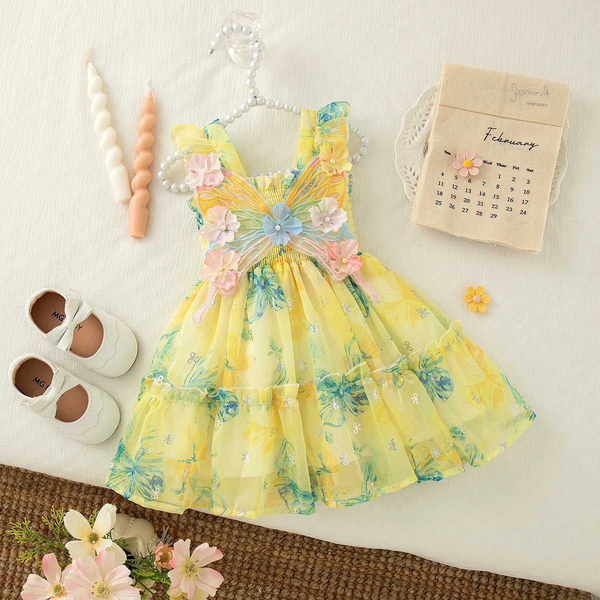Summer New Petal Butterfly Wing Baby Girl Dress Colorful Flower ChildrenS Clothing For Babies Aged 9 Months To 4 Years Old H260402