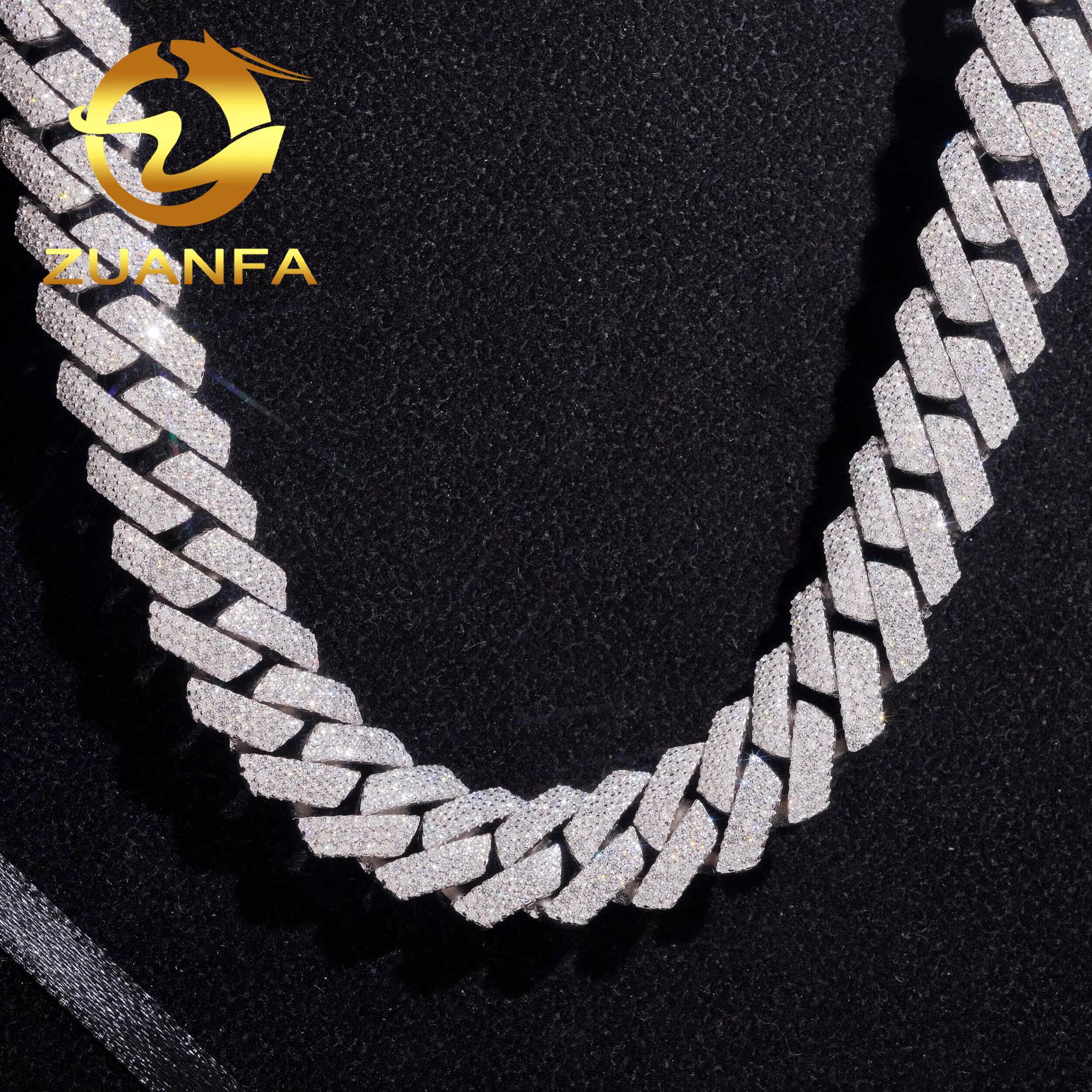 16mm Moissanite Chain Cuban Links Pass Diamond Tester 925 Silver Cuban Link Chain Necklace Rose Gold Plated