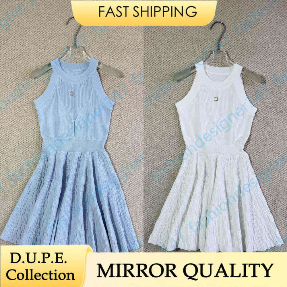 Women Elegant Dresses Sleeveless Halter Neck Knit Dress Ribbed Stretchy Bodycon Fit Flare Chest Brand Rhinestone Logo Luxury Summer Vacation