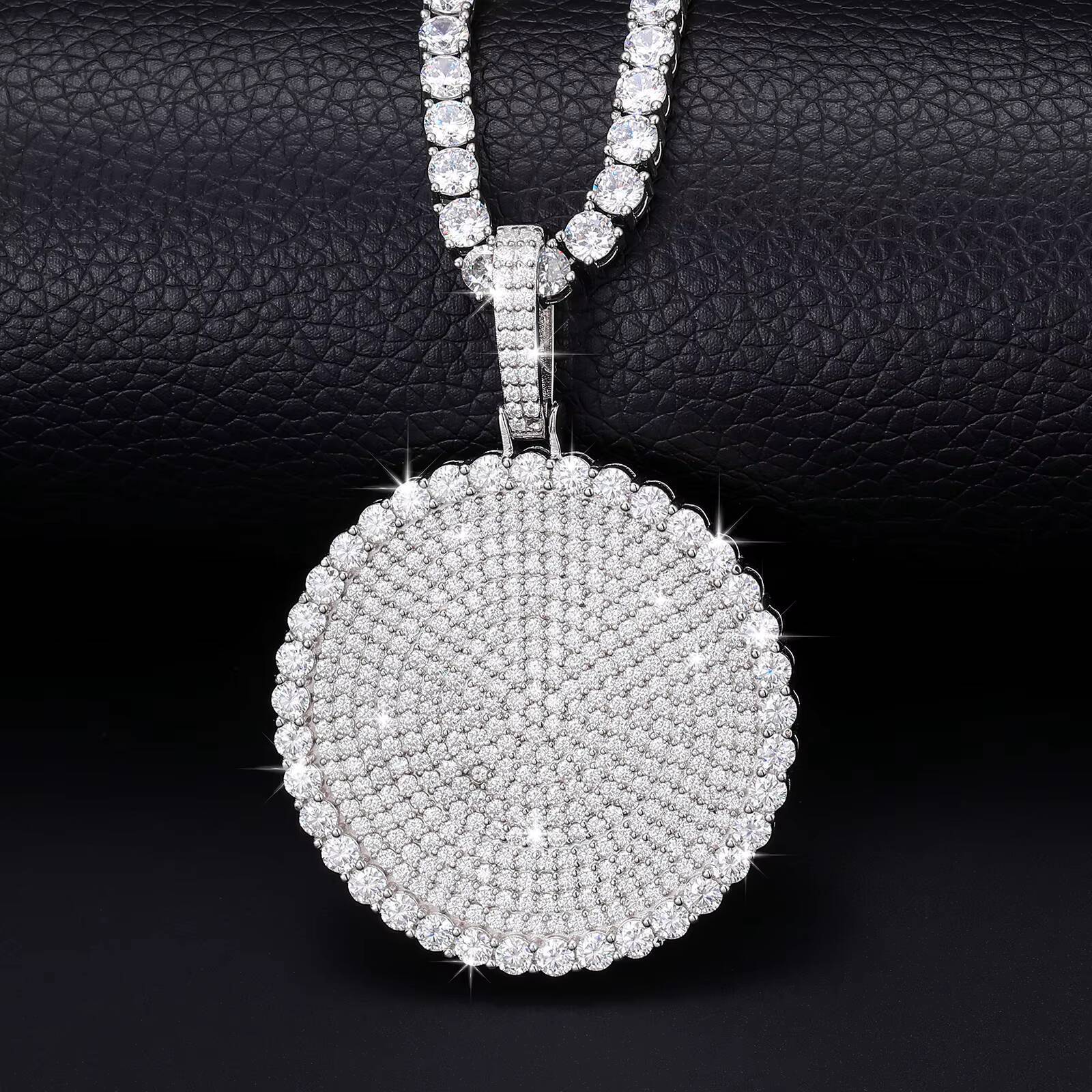 Sparkling Hip Hop Jewelry 20/30/40mm Tag Iced Out Pendant Sterling Silver 925 VVS Moissanite Disc Coin Pendant With Necklace
