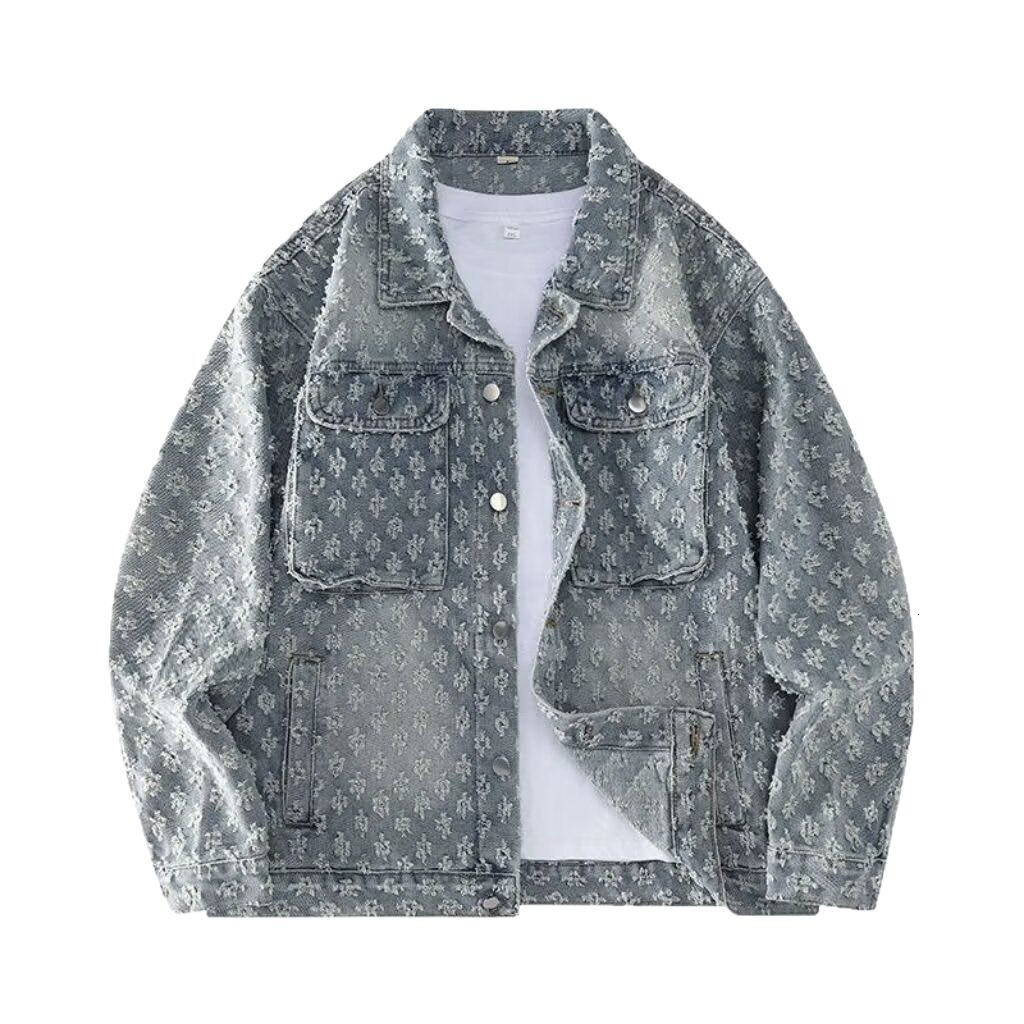 Luxury Brand Designer Clothes European Style Hot Selling High Street Fashion Retro Distressed Washed Jacquard Denim Jacket Trendy - view 6