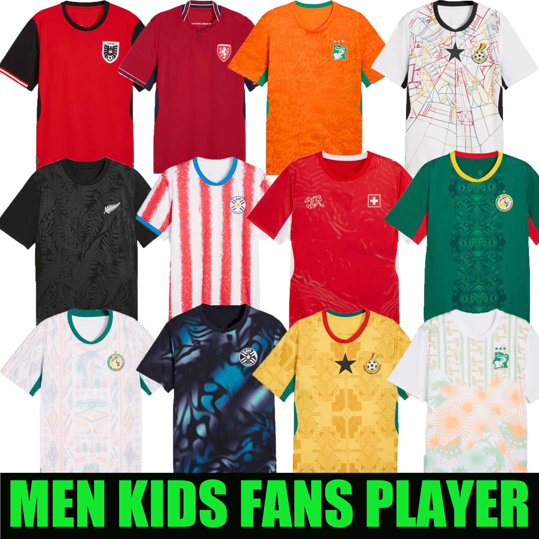 Senegal soccer jerseys 2026 27 MANE Switzerland Ivory Coast Cote d Ivoire New Zealand football shirts Czechia kids kit Austria Paraguay ghana national team fans