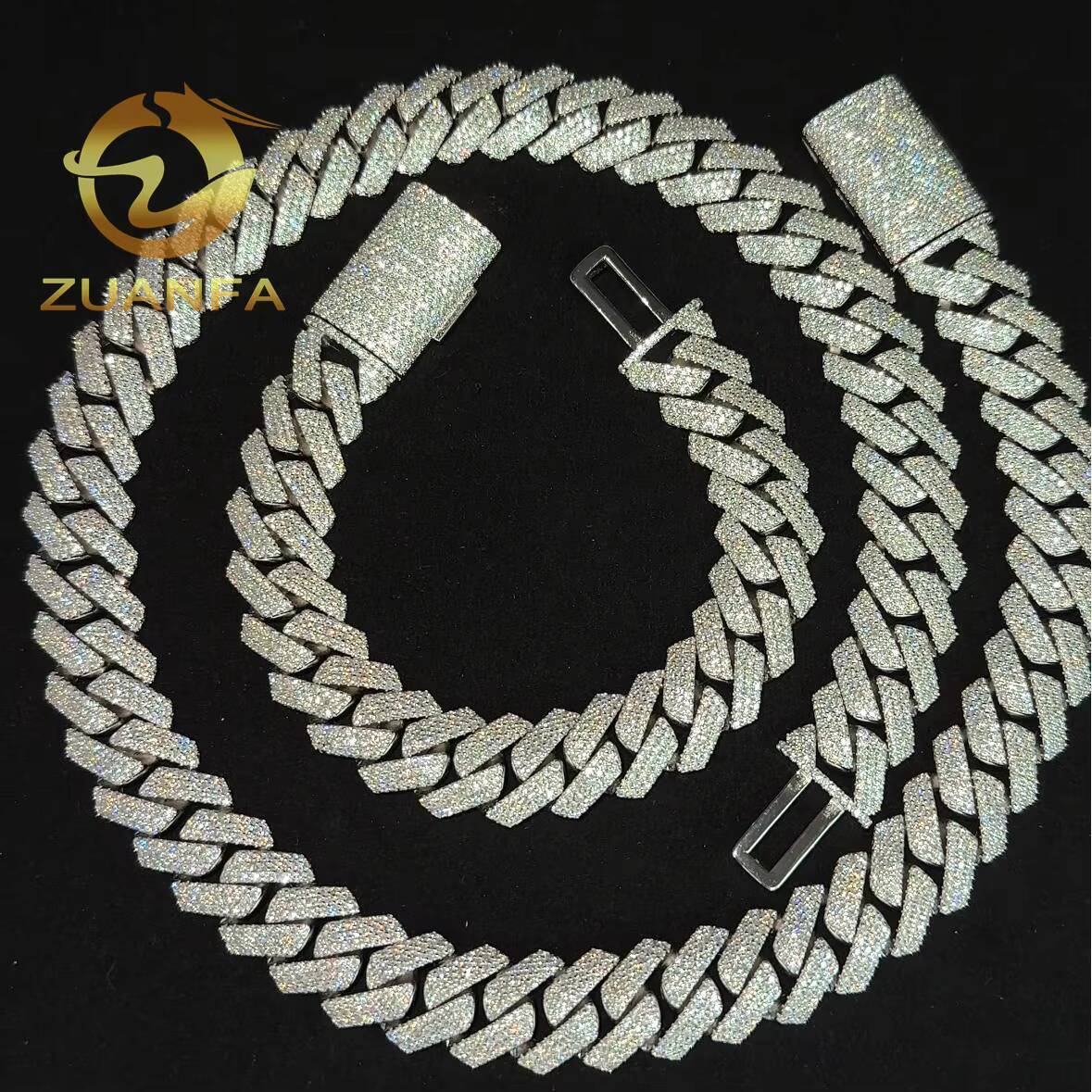 Instock Hip Hop Jewelry 15MM 3 Rows Moissanite Diamond Cuban Link Chain 925 Silver Iced Out Cuban Link Bracelet GRA Certificate