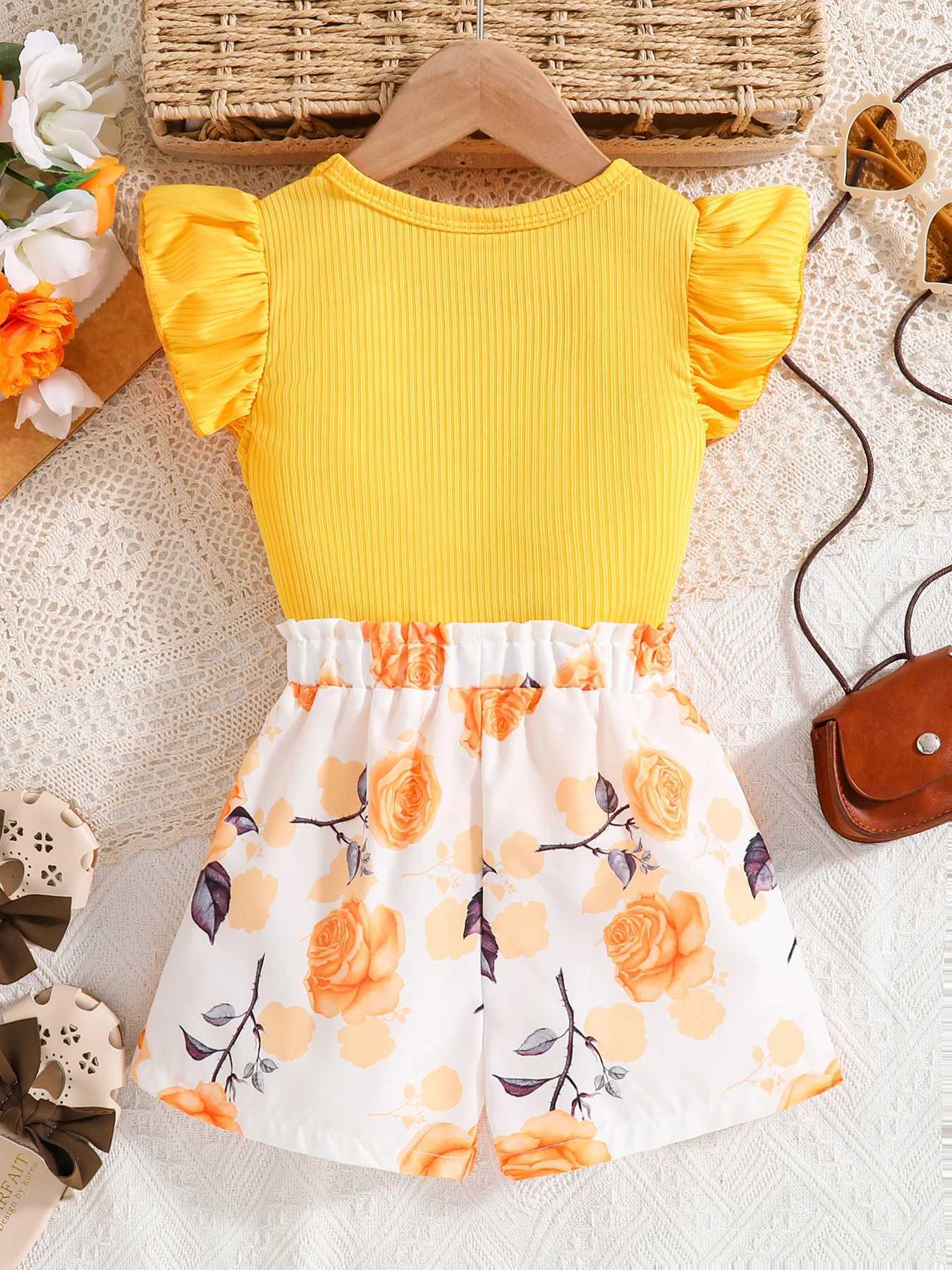 2025 Fashion Girl Summer solid color breathable wear-resistant and washable knitted top with flower print pattern dress H260402