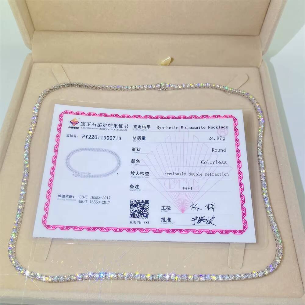 Custom High Quality Iced Out Bling Pass Diamond test 10k White Gold 3mm Moiassanite Diamond Tennis Chain Necklace