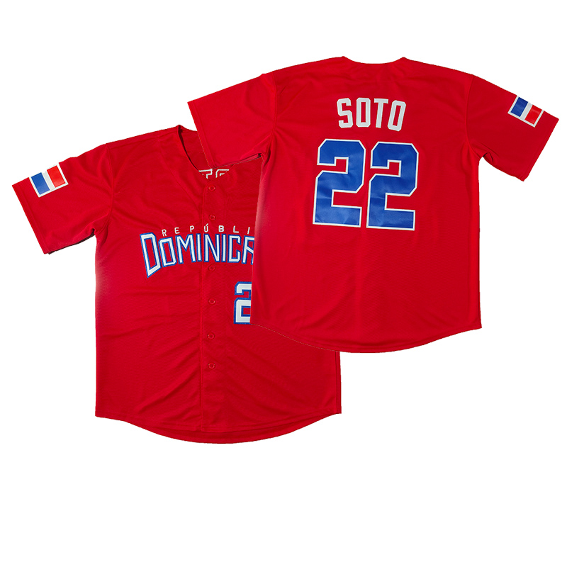 Mens 23 TATIS JR. 22 SOTO 2026 Dominican World Baseball Classic Jersey, Classic Baseball Shirt, Breathable Button Up Short Sleeve Baseball Collar Spor