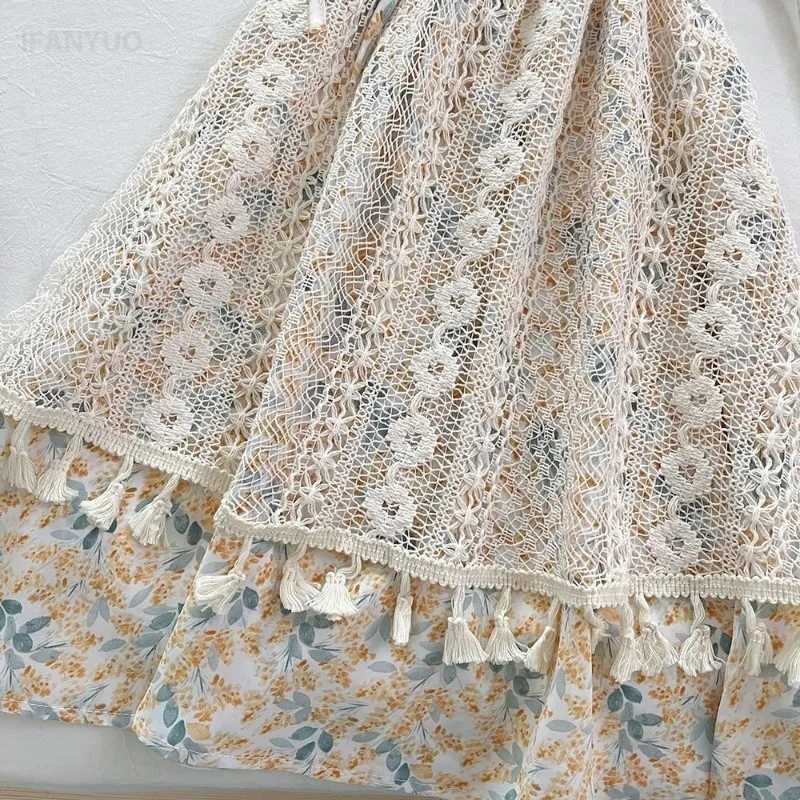 2-12Y Baby Girls Dress New 2025 Summer Fashion Korean Girls Sweet Floral Suspenders Skirt Babys Girl Cute Childrens Lace Dress H260402