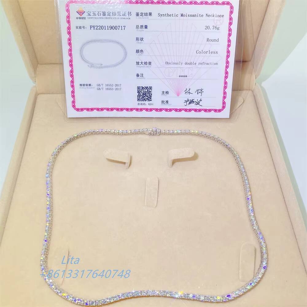Luxury Jewelry Real Solid 10k Gold 3mm Tennis Chain Bracelet Necklace White Gold Moissanite Tennis Chain