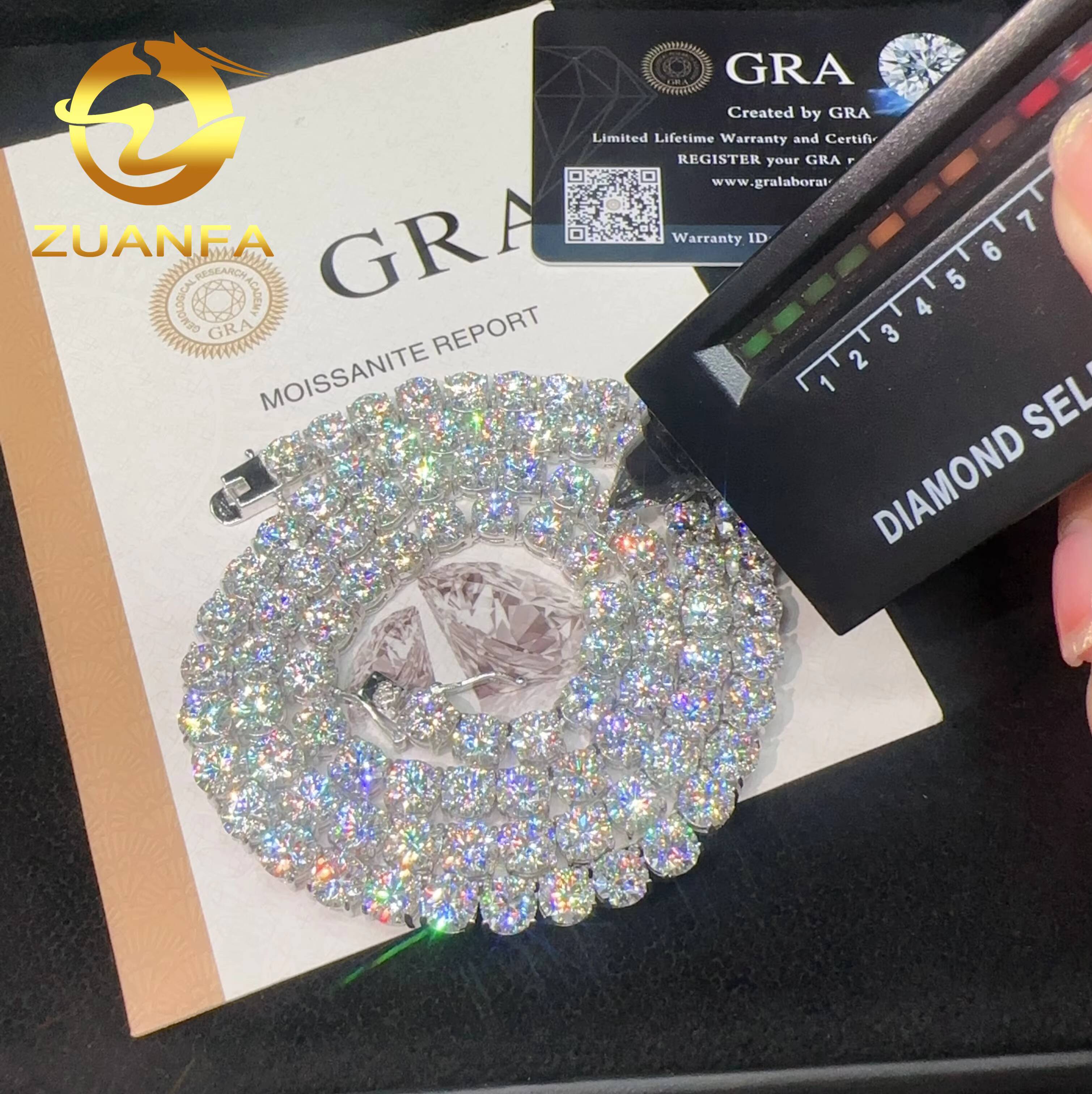 Hot Selling 65mm Moissanite Tennis Chain Pass Diamond Test Round Brilliant Cut 925 Silver Tennis Necklace Chain