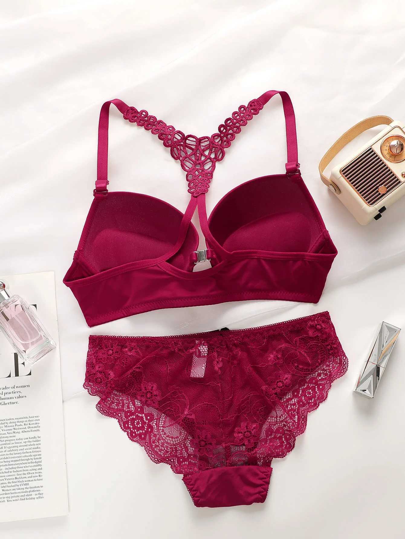 Ladies black red blue with steel rims front buckle beautiful back pull up bra underwear set A2128 Z260402