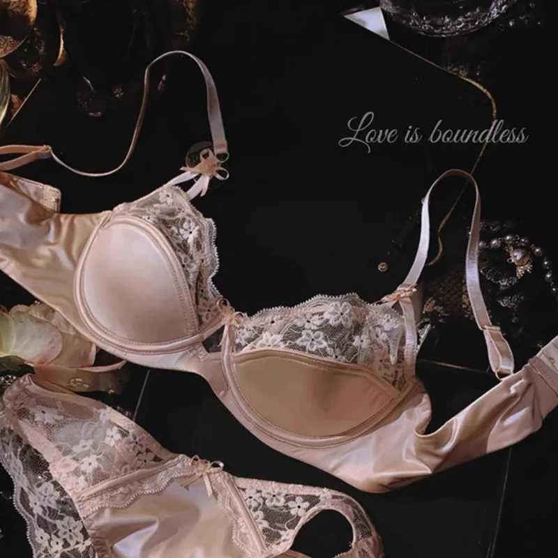 Lace Floral Bra Set Thin Section Breathable Small Breasts Gathered Collect Side Breasts Glossy Solid Color Underwear Set Z260402