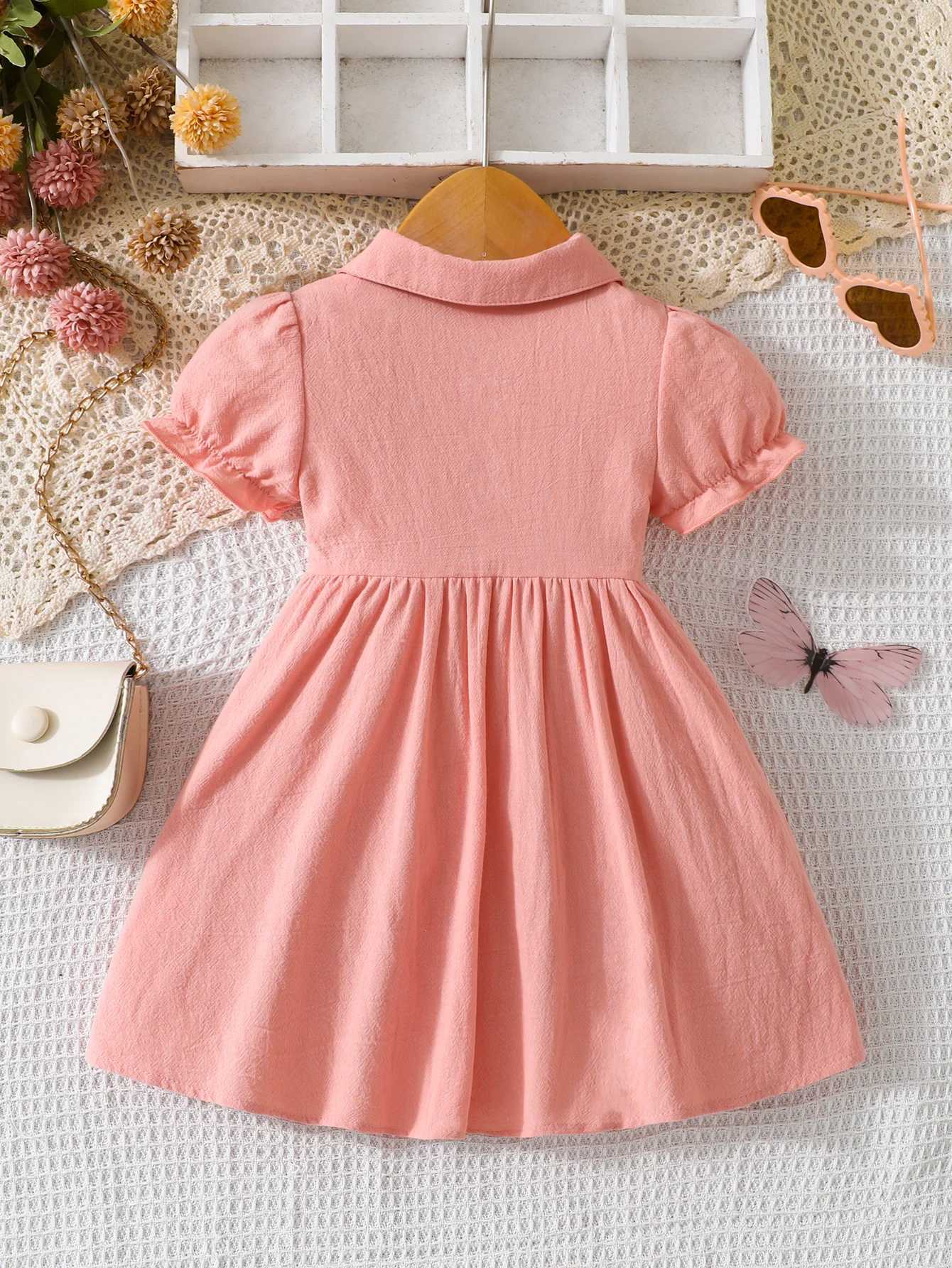 Girls Summer Casual Soft Pink Collar Dress Infant Girls Clothing Lightweight Comfortable Fashionable Toddler Girl Dress H260402