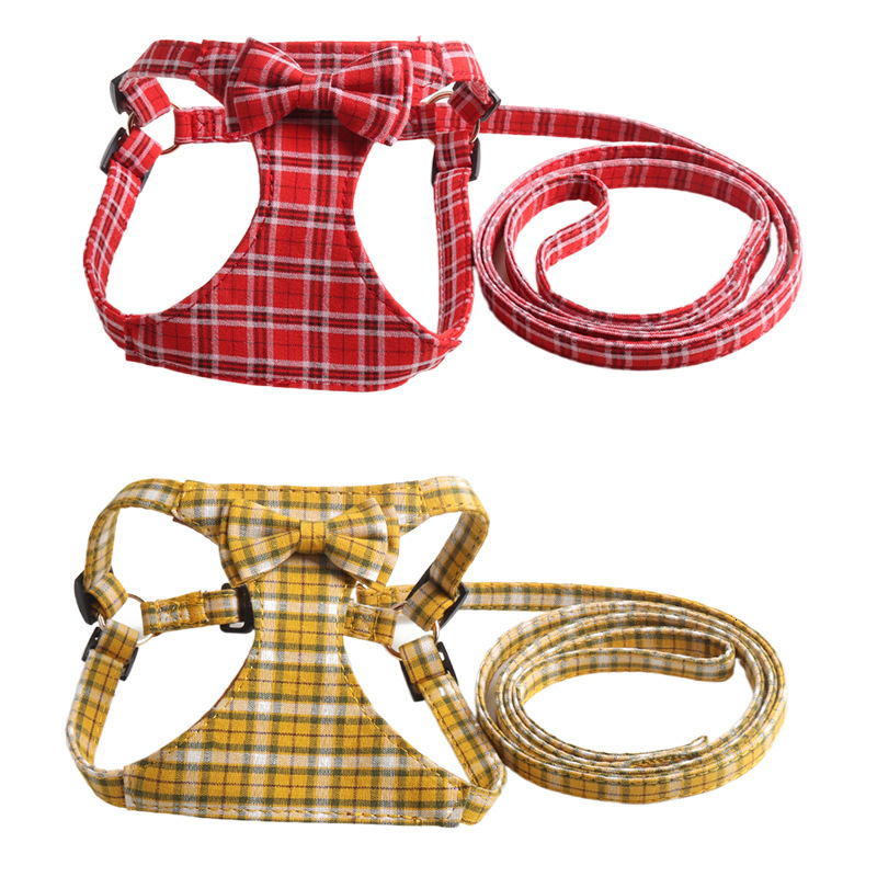 Pet Vest Harness Light Color Elegant Stripe British Plaid Bowknot Design Suede Lining Comfortable Vest For Cats And Dogs