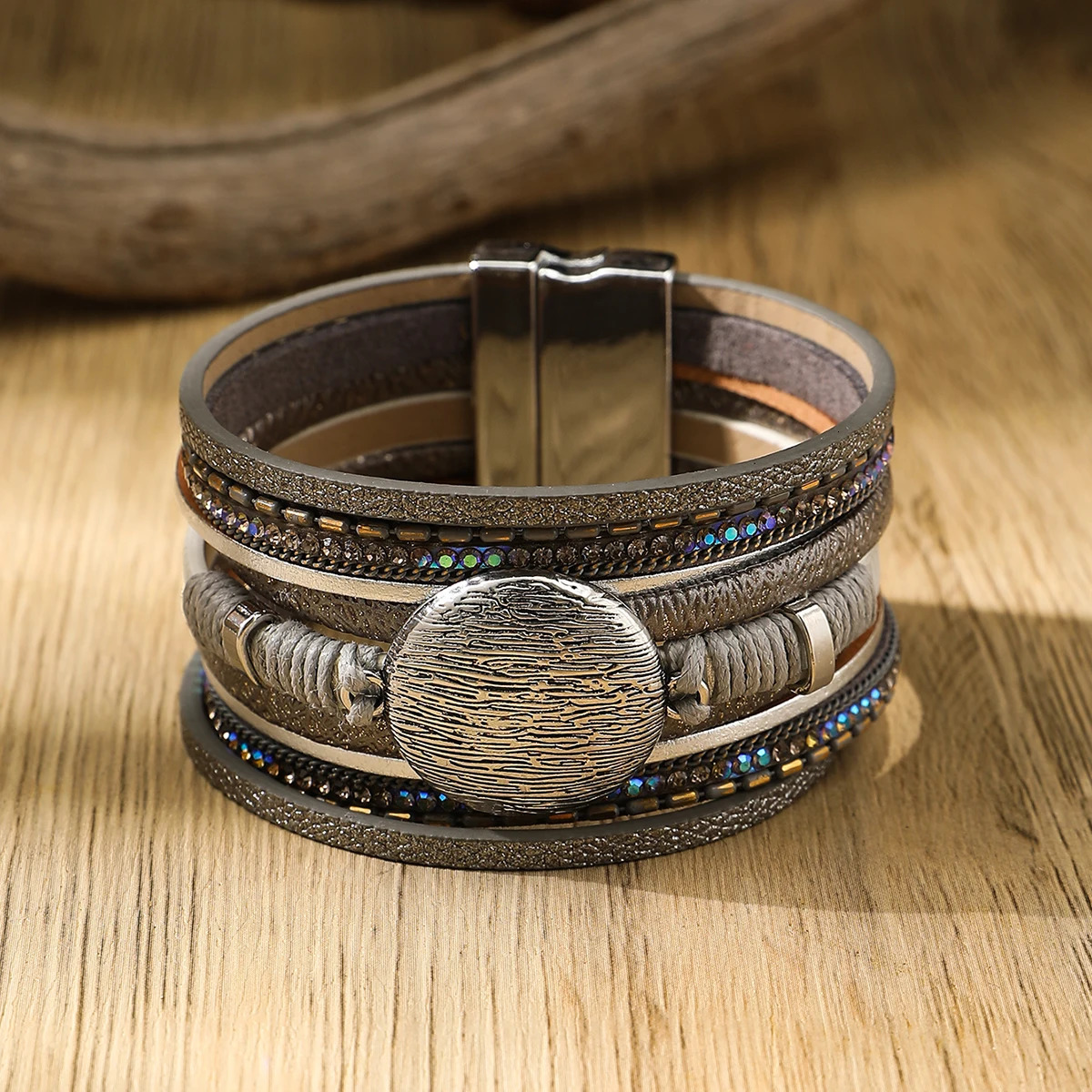 1 womens Euro-American magnetic buckle PU leather widened retro bracelet 260318BJ - view 4