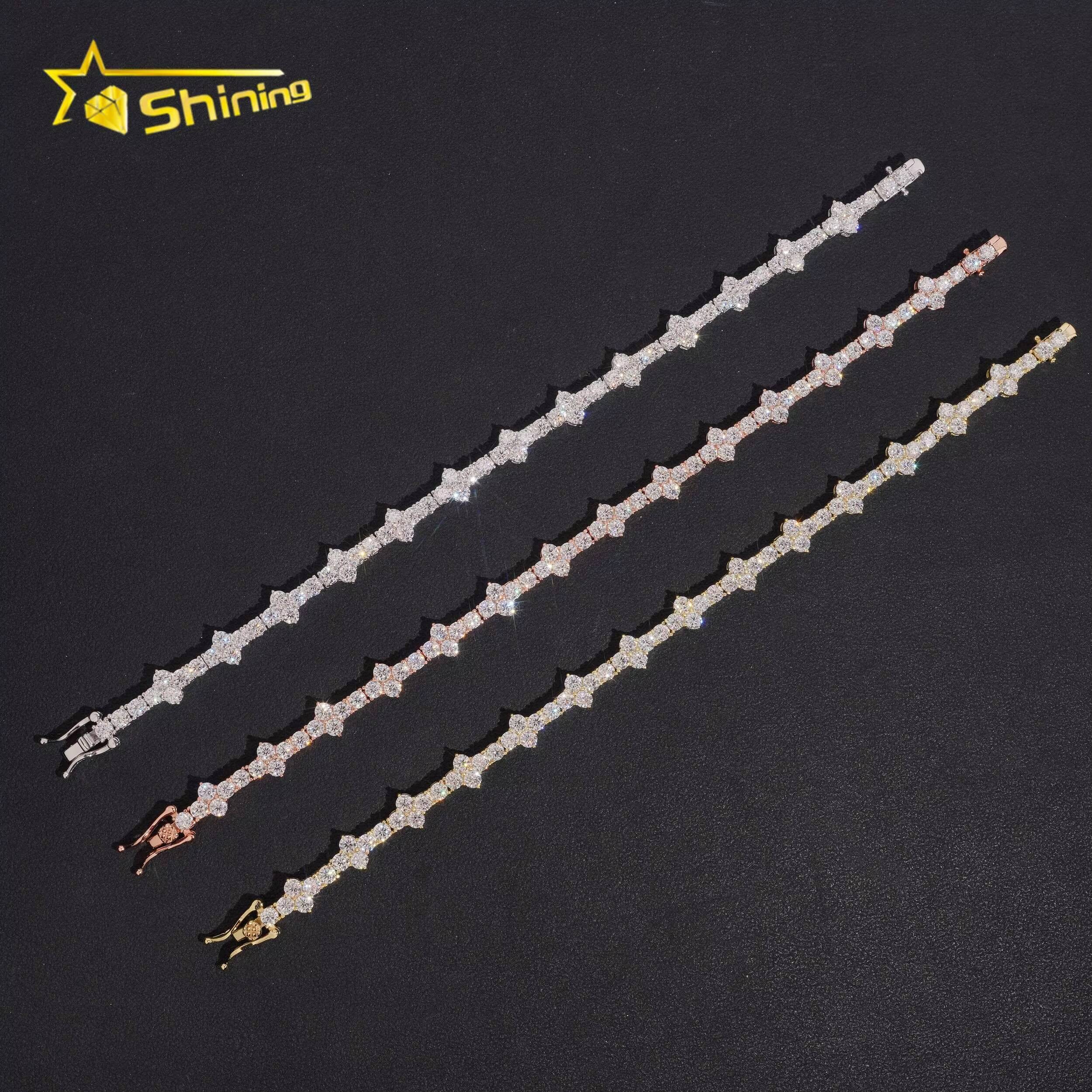 USA Warehouse Local Stocks GRA Certificate 3mm 925 Solid Silver Hip Hop Iced Out VVS Moissanite Diamond Tennis Bracelet