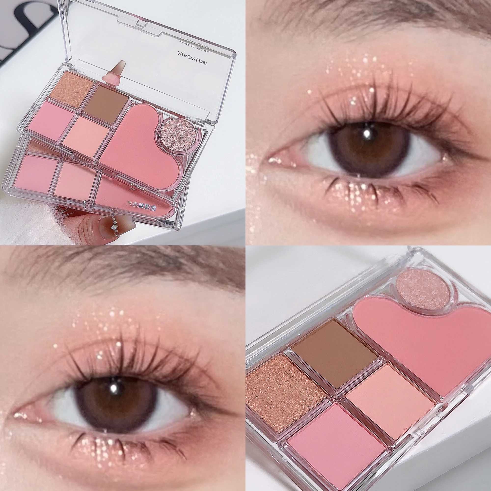 Light and shadow integrated eye shadow tray matte pearl tender pink makeup pure desire style six-color eye shadow H260402