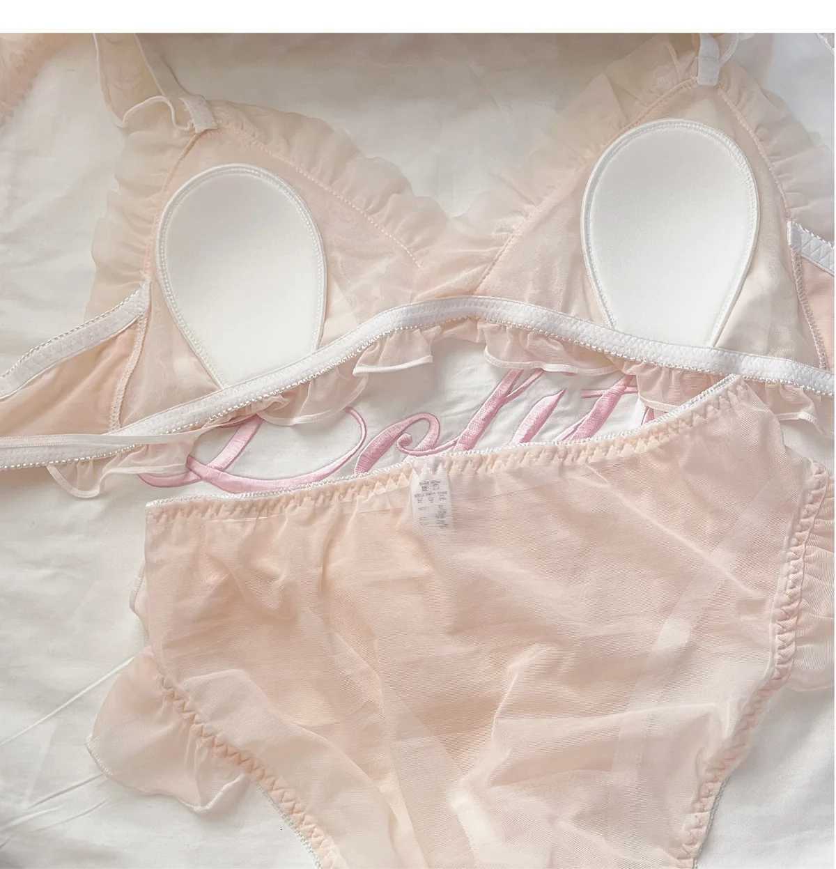 Japanese lace triangle cup sweet bra set thin no underwire underwear woman Z260402