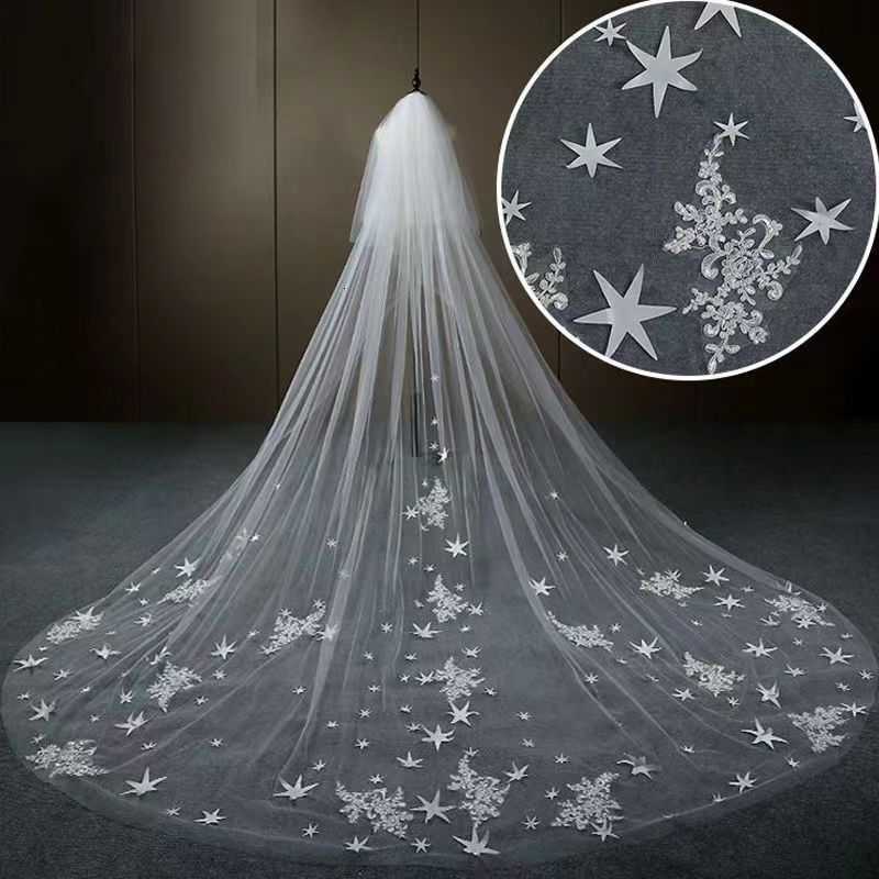Starry sky veil wedding dress main wedding dress white long style champagne-colored trailing veil headpiece retro style X260402