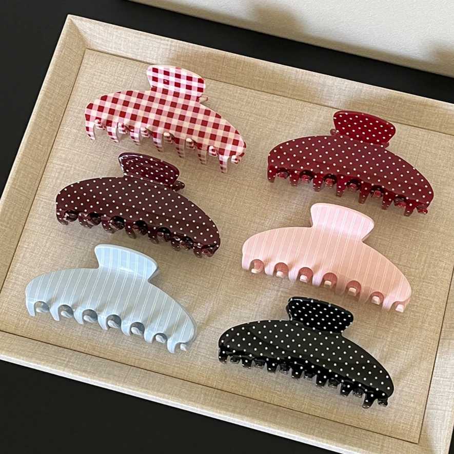 Fashion Large Hair Claw Clips for Women Girls Retro Checkered Polka Dot Strong Hold Non-slip Hair Accessories for Everyday Wear H260402