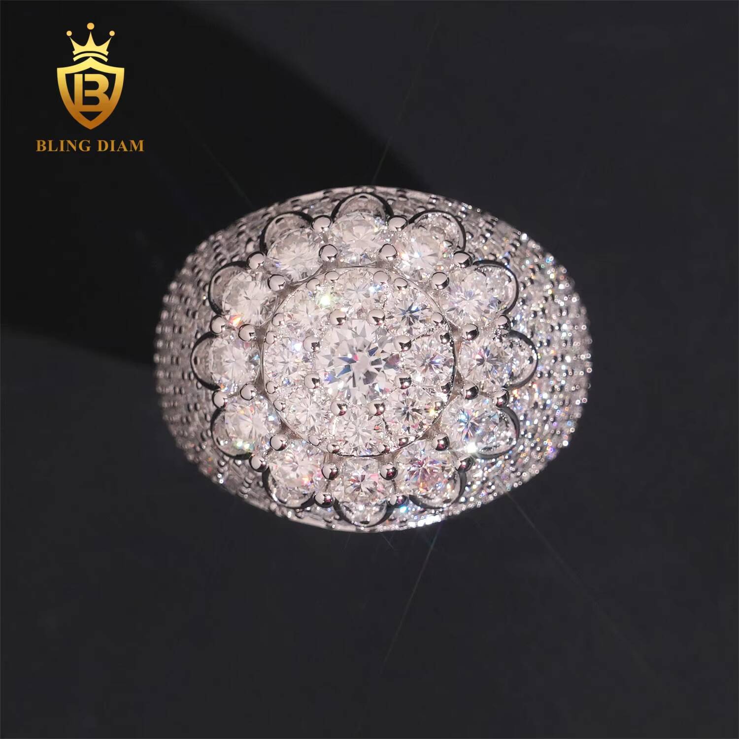 New Arrivals Full VVS1 Iced Out Moissanite 925 Sterling Silver Men Rings Hip Hop Style Jewelry Gra Certificate Past Diamond Test