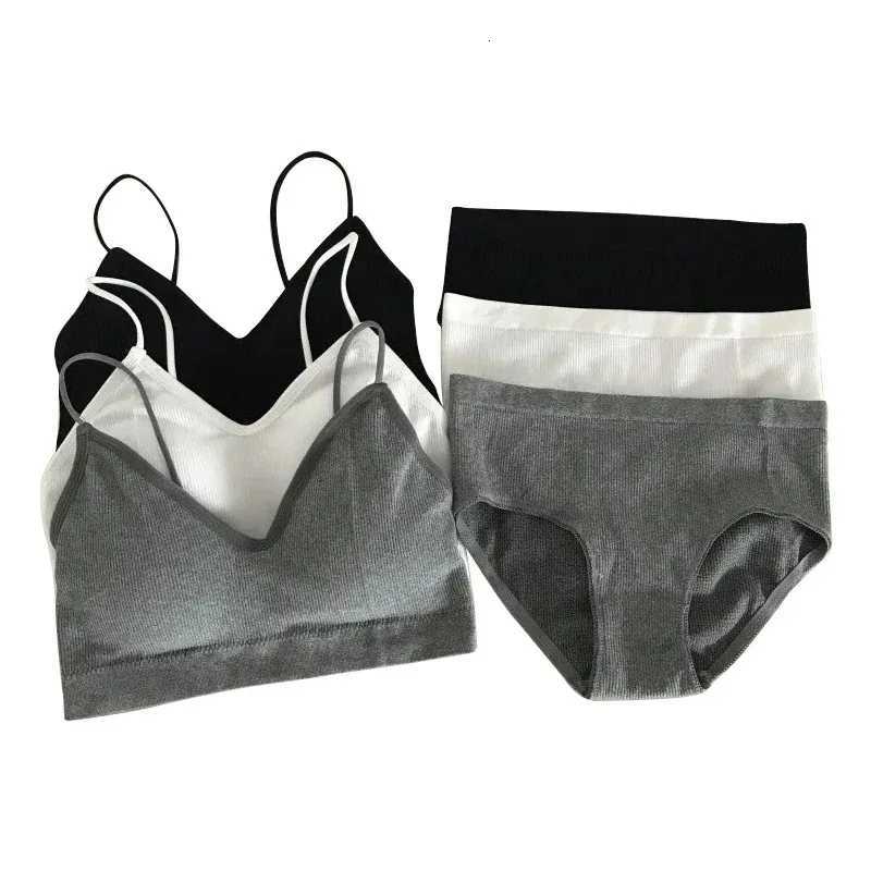 Womens Sports Bra Set Underwear Bra Korean Style Push Up No Steel Ring Bra Tube Top High Elastic Panty Set Z260402