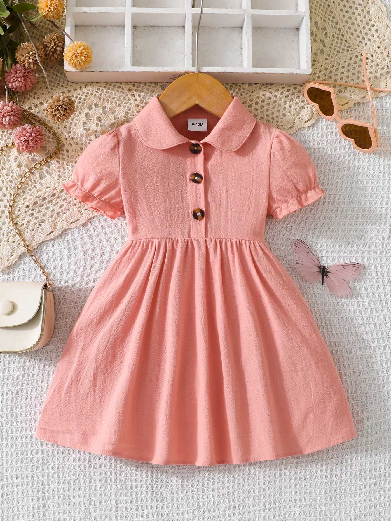 Girls Summer Casual Soft Pink Collar Dress Infant Girls Clothing Lightweight Comfortable Fashionable Toddler Girl Dress H260402