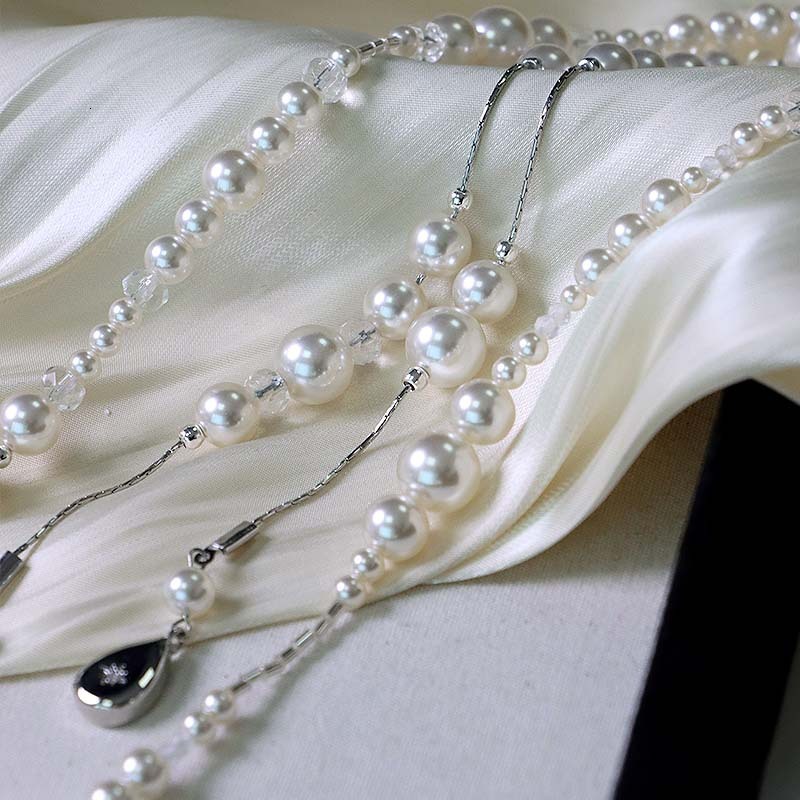 Jewelry necklace luxury designer necklaces for women pendant necklace Layered Pearl Sweater Chain French Asymmetric Three-Layer Long Tassel Necklace f