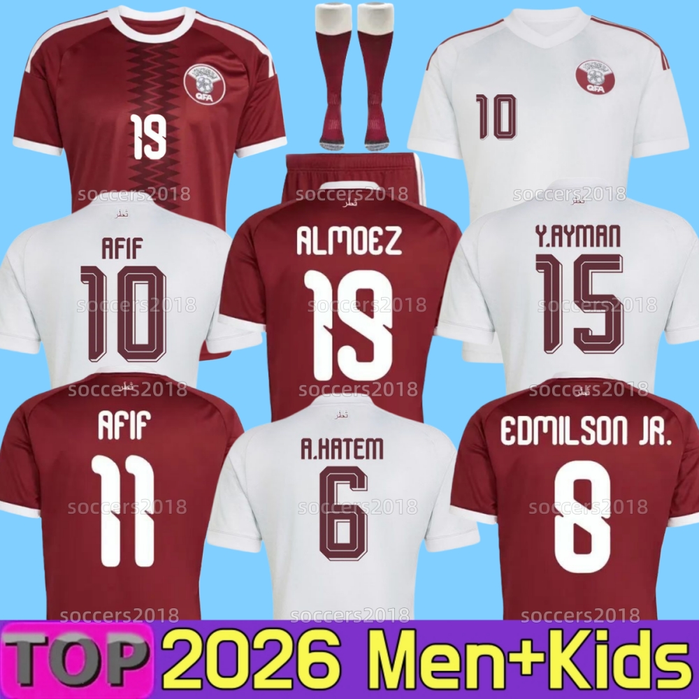 Qatar 2026 World Cup Soccer Jerseys kram Afif Almoez Ali Junior Tarek Salman Homam Al-Amin Hasan Al-Haydos 26 27 National Team Home Fans Football shirts men kids kit