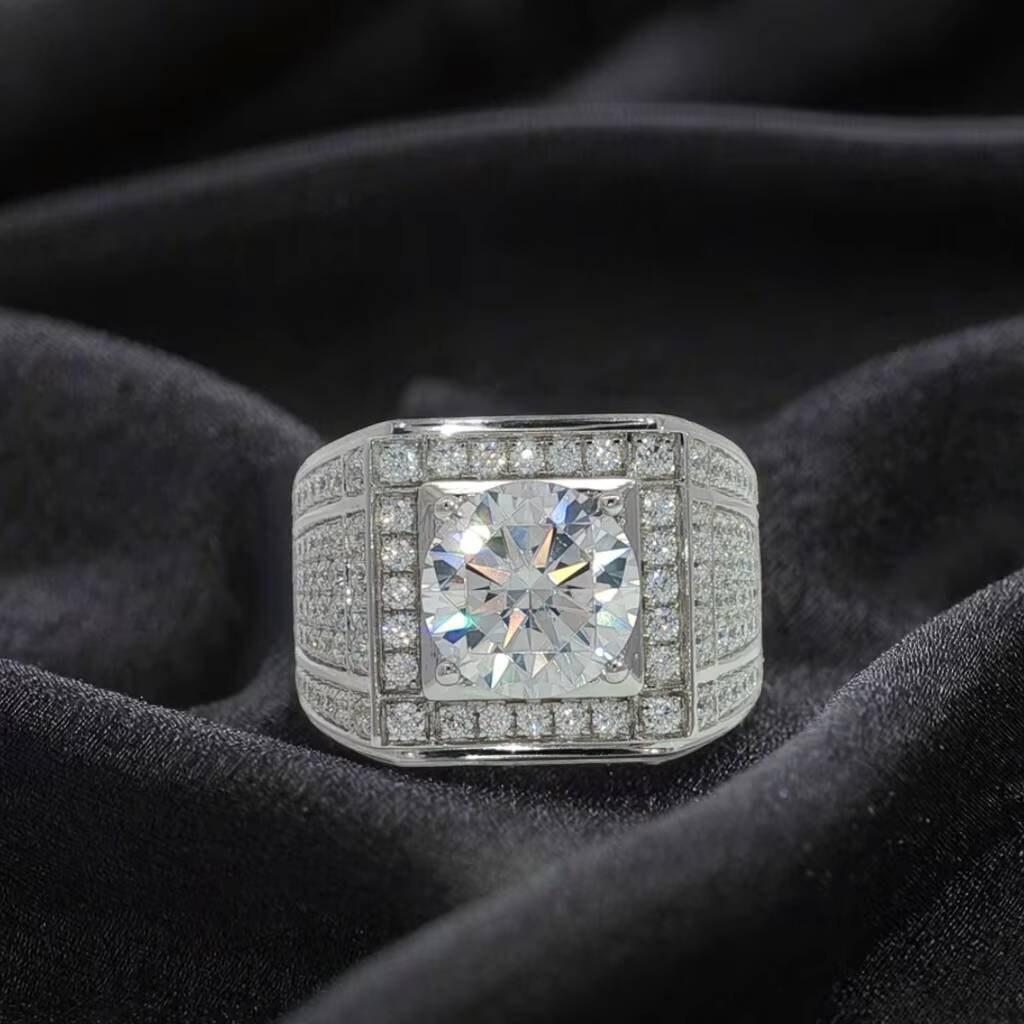 18K White Gold Luxury Mens Ring 3 Ct Empty Setting Customizable 18K White Gold Solitaire Jewelry Featuring Lab Grown Gift