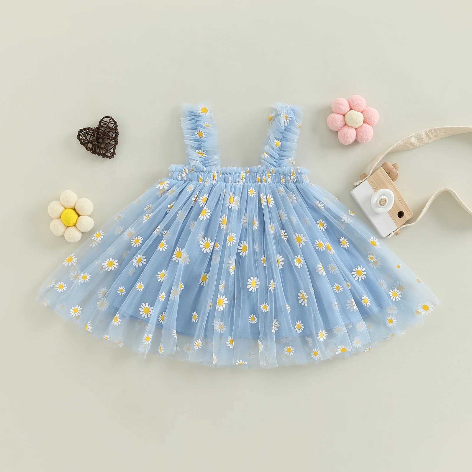 MaBaby 6M-5Y Summer Toddler Kid Baby Girls Tulle Dress Daisy Dresses For Girls Party Beach Holiday Clothing D01 H260402